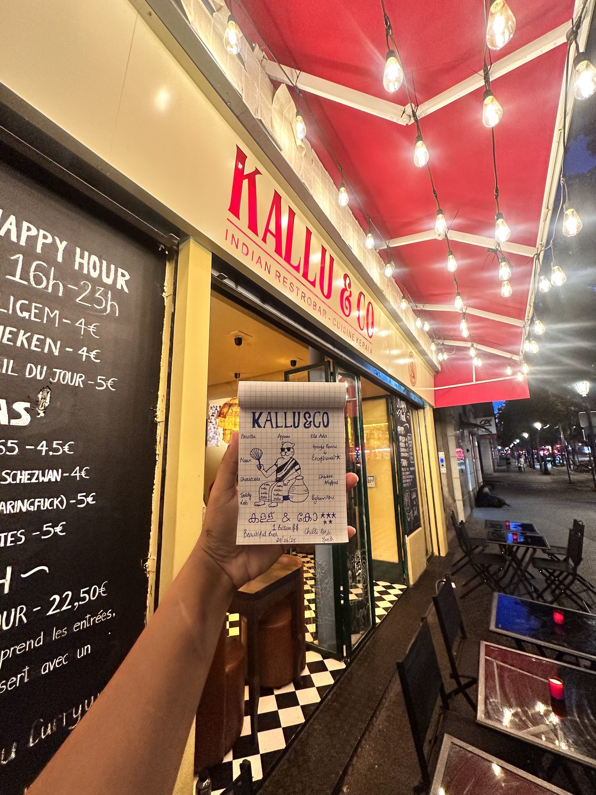 Kallu & Co chalkboard menu, interior