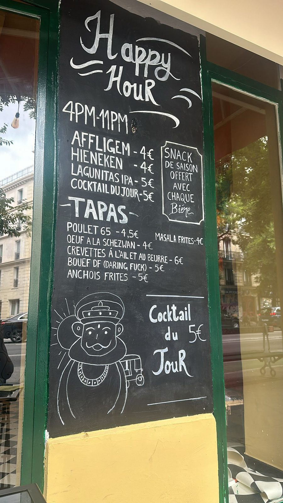 Kallu & Co happy hour chalkboard