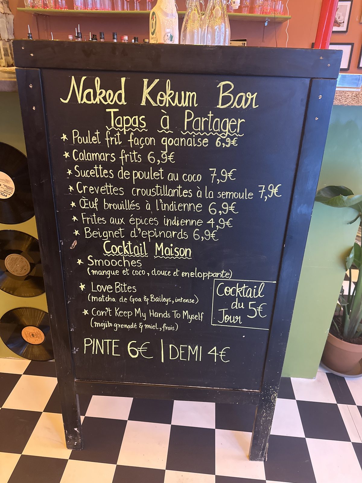 Naked Kokum Bar menu board